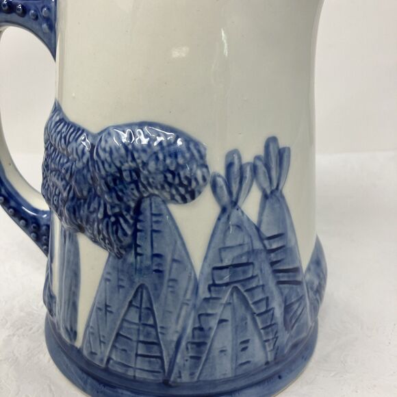 Vintage Old Sleepy Eye Native American Pottery White Blue Ceramic Pitcher - Picture 10 of 14